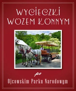 Plakat wycieczek wozem konnym po Ojcowskim Parku Narodowym
